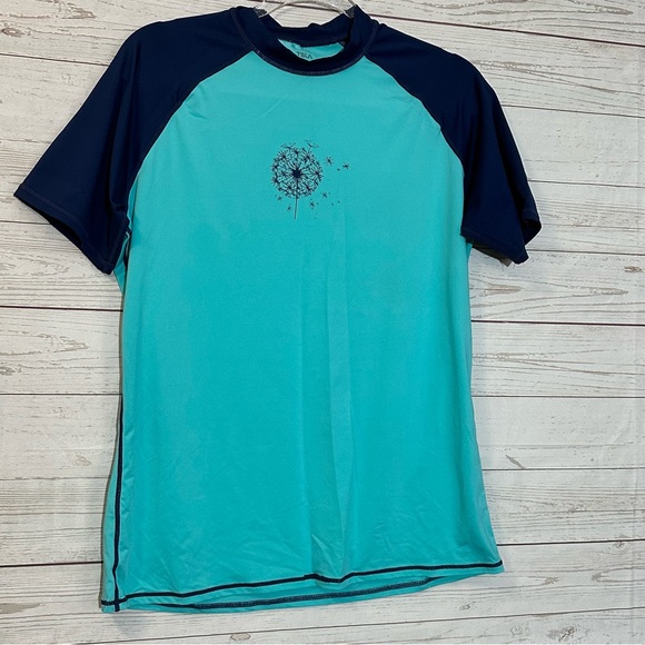 EUC TSLA Women’s size large surf swim short sleeve top UV/SPF blue dandelion - Picture 1 of 5